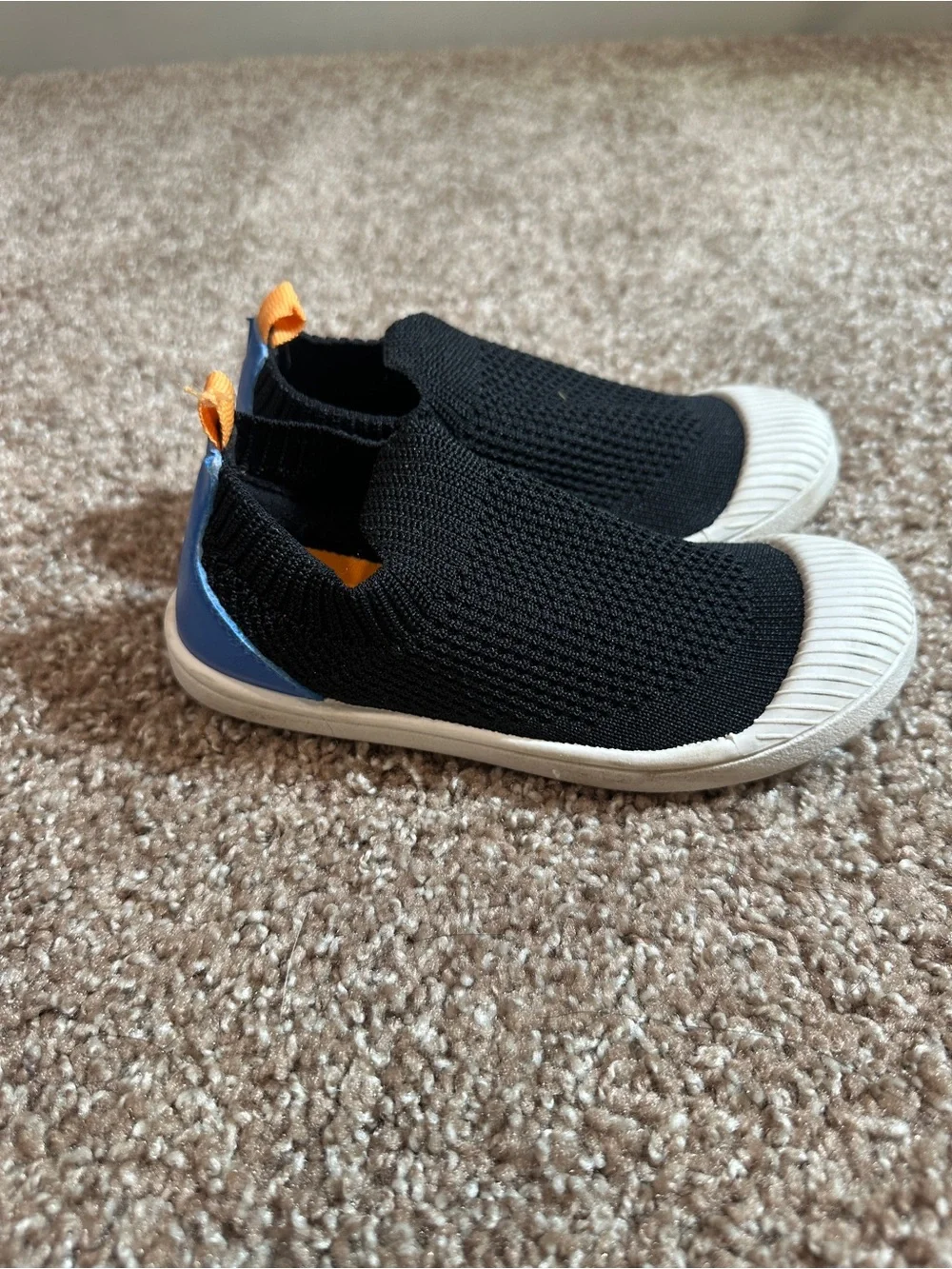 Cat & Jack Black Knit Slip-On Sneakers with Orange Pull Tabs